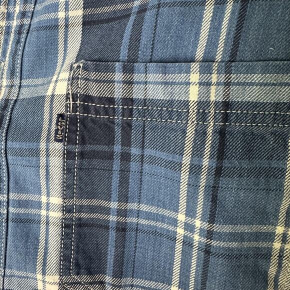 VTG Levi's Shirt Mens Medium Blue Plaid Flannel Metal Button Down Western Cowboy - Picture 10 of 12